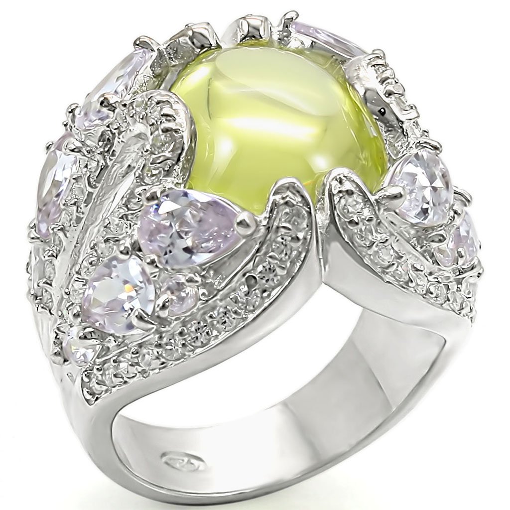JCES391 High-Polished 925 Sterling Silver Ring with AAA Grade CZ  in Apple Green color