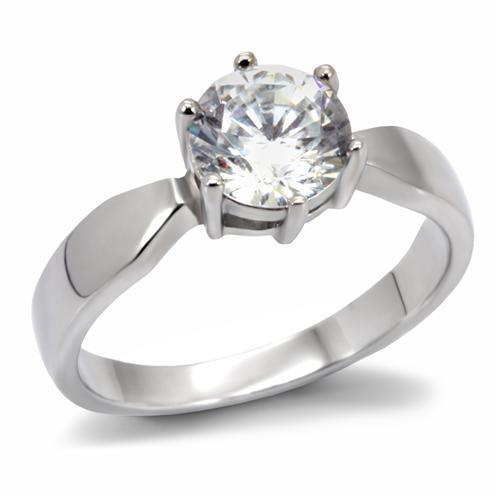 JCE071 High polished (no plating) Stainless Steel Ring with AAA Grade CZ  in Clear