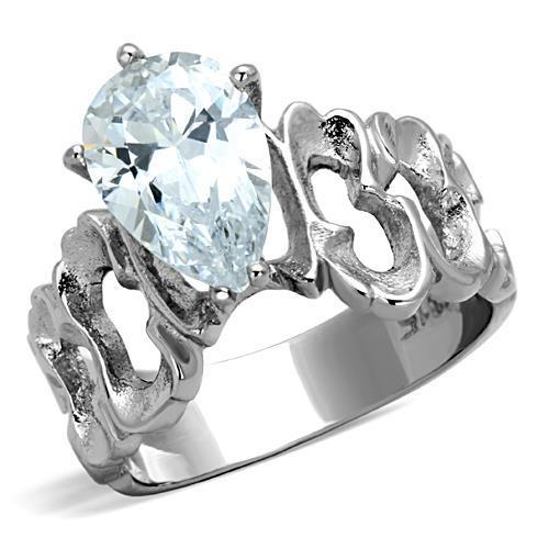 JCE1534 High polished (no plating) Stainless Steel Ring with AAA Grade CZ  in Clear