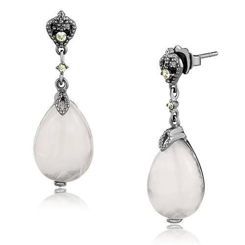 JCE3163 IP Light Black  (IP Gun) Stainless Steel Earrings with Precious Stone PINK CRYSTAL in Light Rose